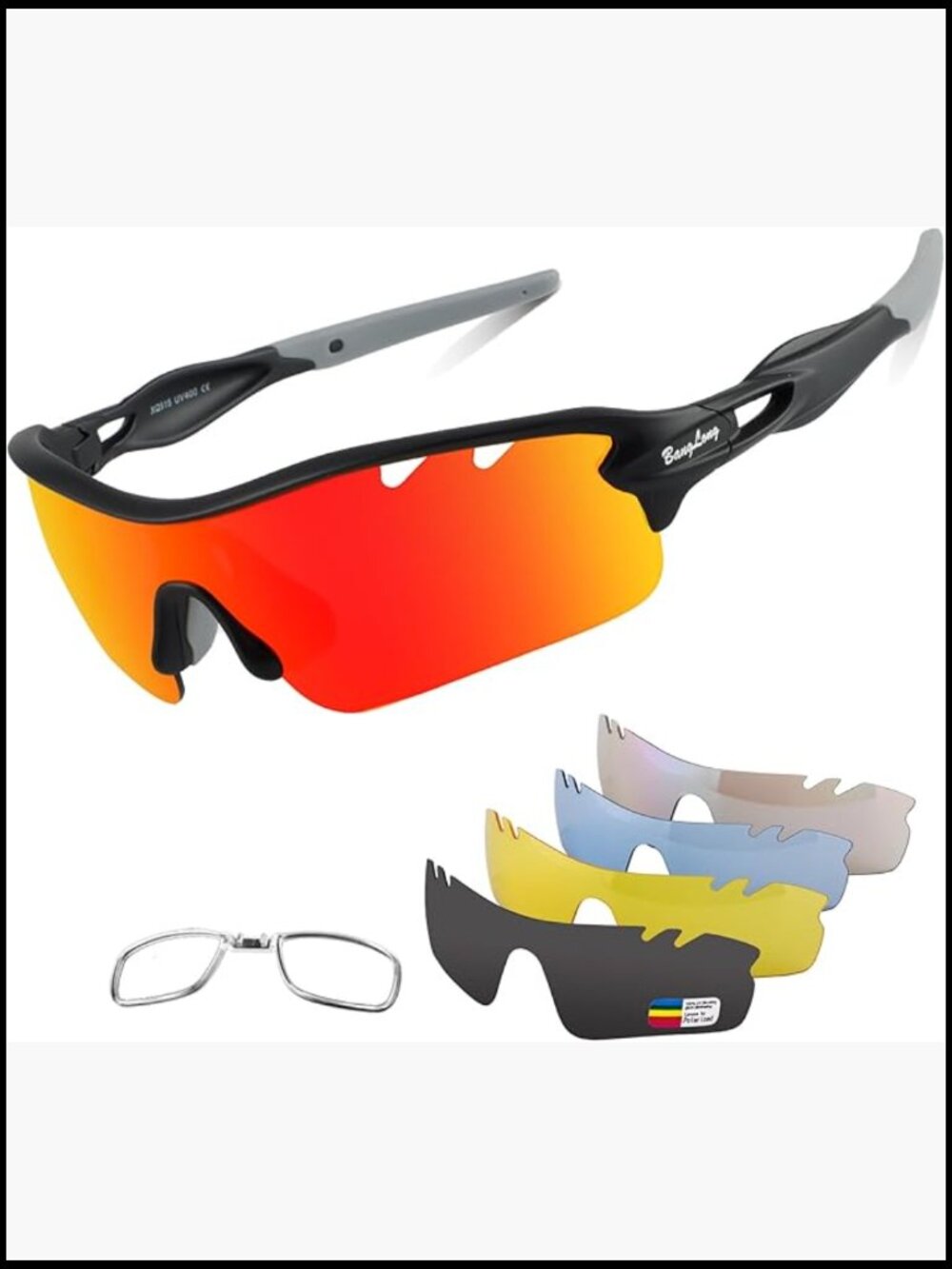 Polarized Sports Sunglasses with 5 Interchangeable Lenses for Cycling Running